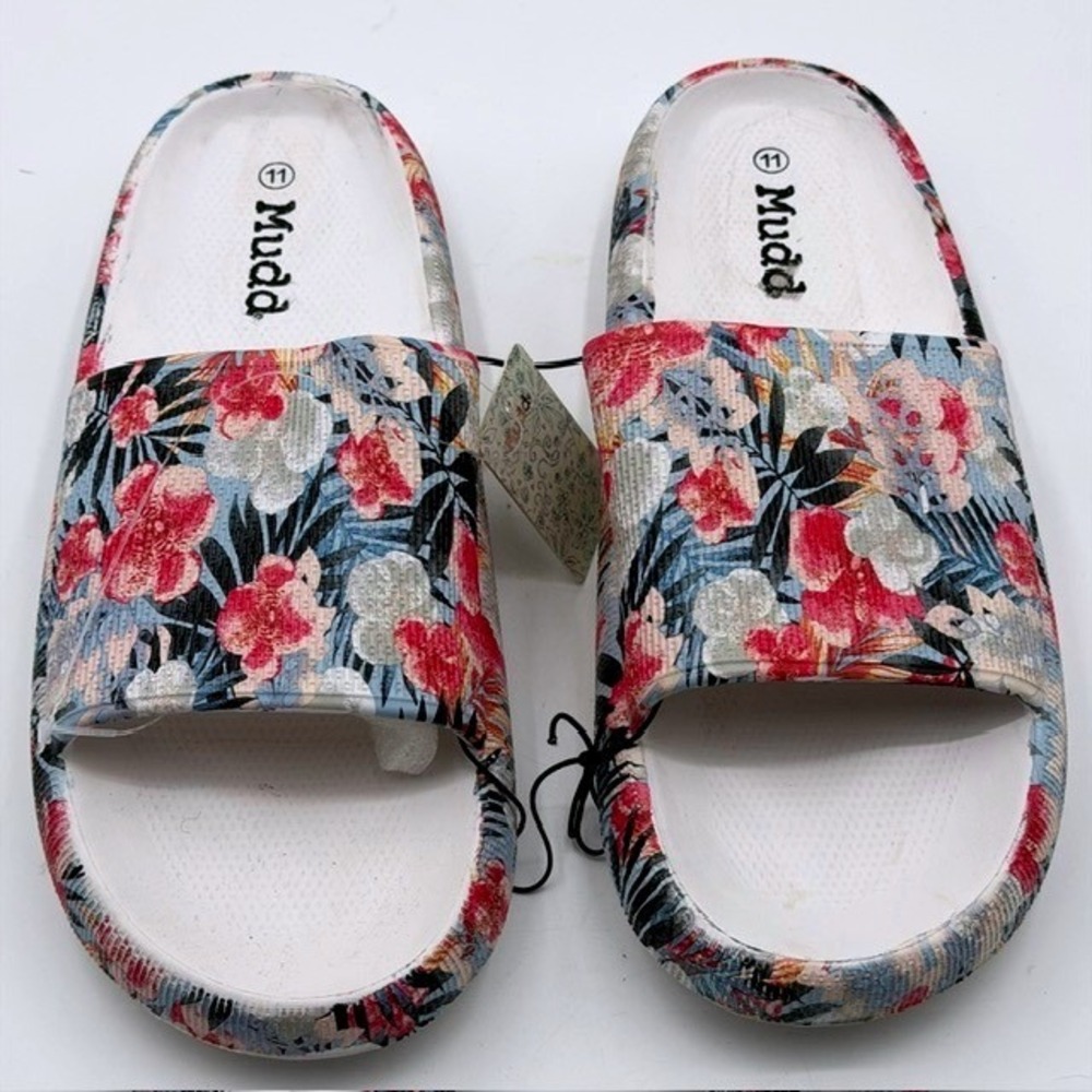 Mudd Aloha-01LP Womens Floral Slide Sandals Size 11 Blue Pink Tropical‎ Summer